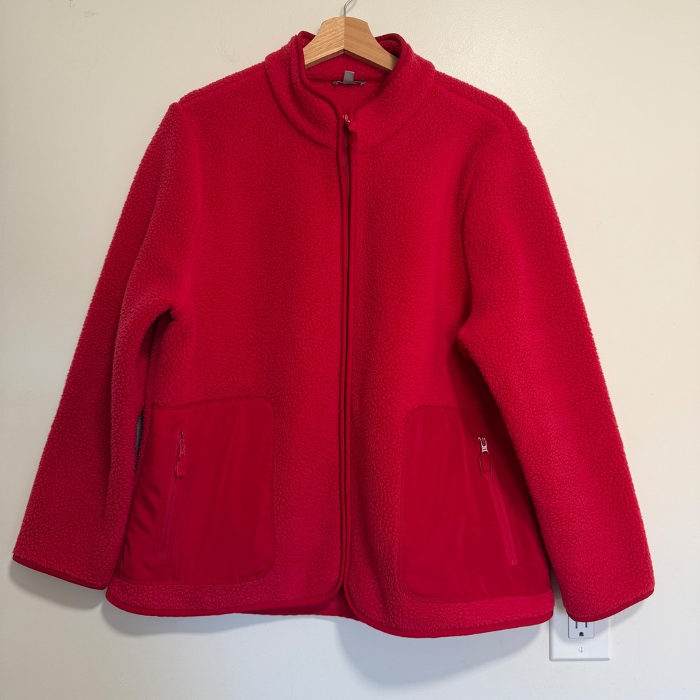 T by Talbots Full Zip Sherpa Fleece Jacket Womens XLp Red Gorpcore